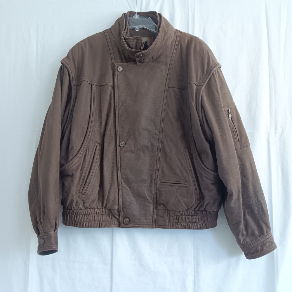Saxony Leather Bomber Jacket Mens XL Brown Plaid Lined